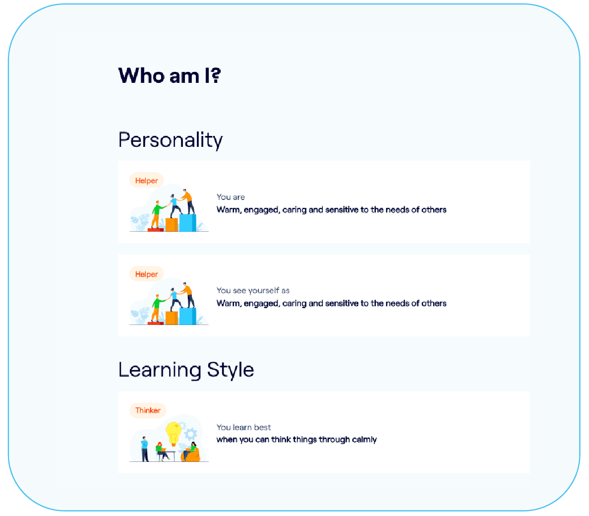 Voice Compass personal profile report summary personality self image learning style