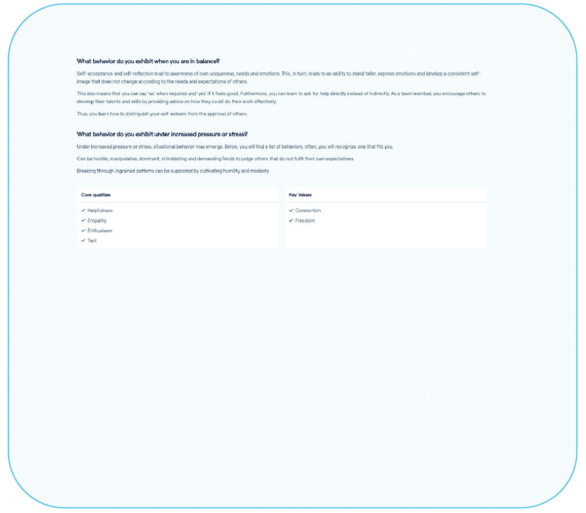 Voice Compass personal profile report drivers characteristics