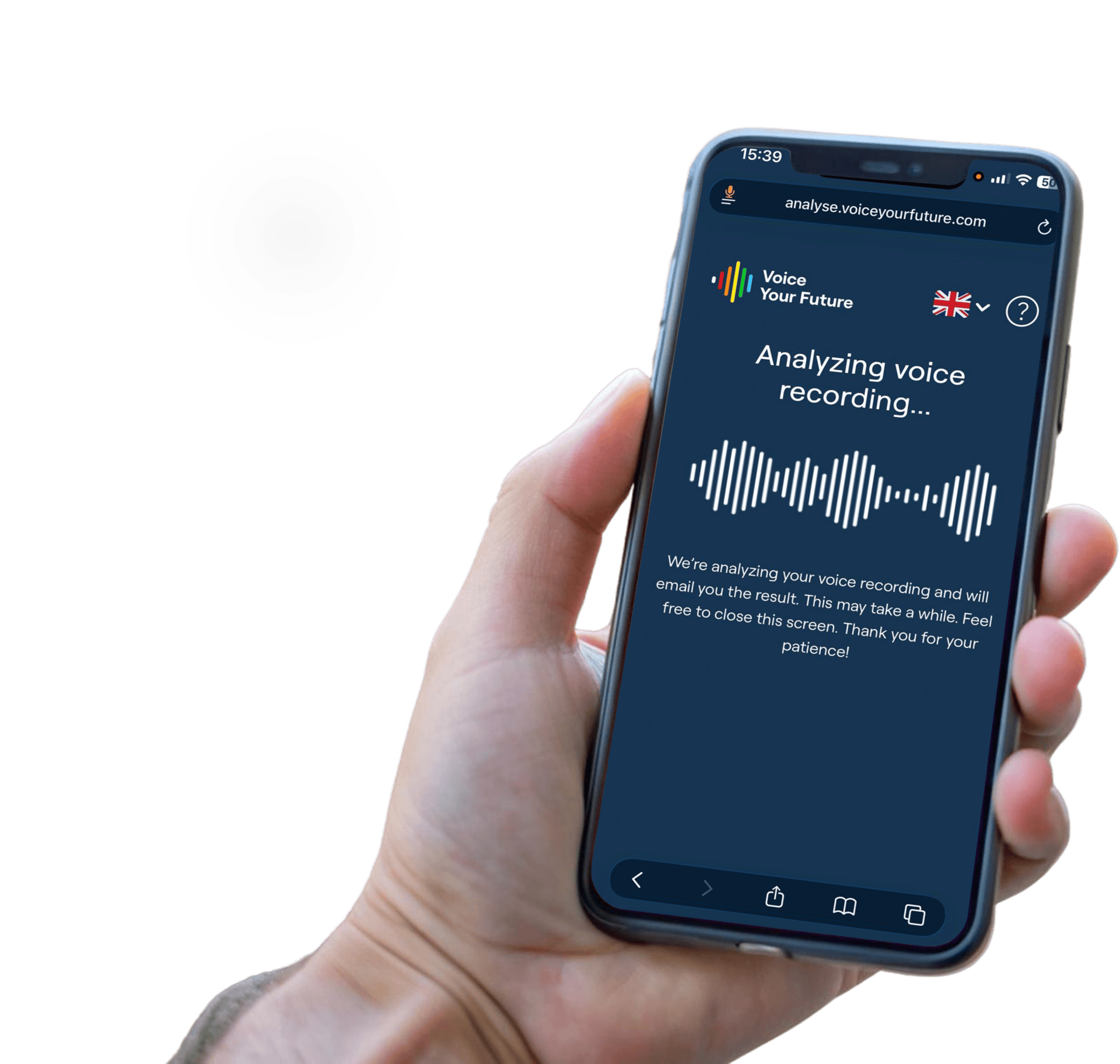 Phone displaying the message: Analyzing voice recording.